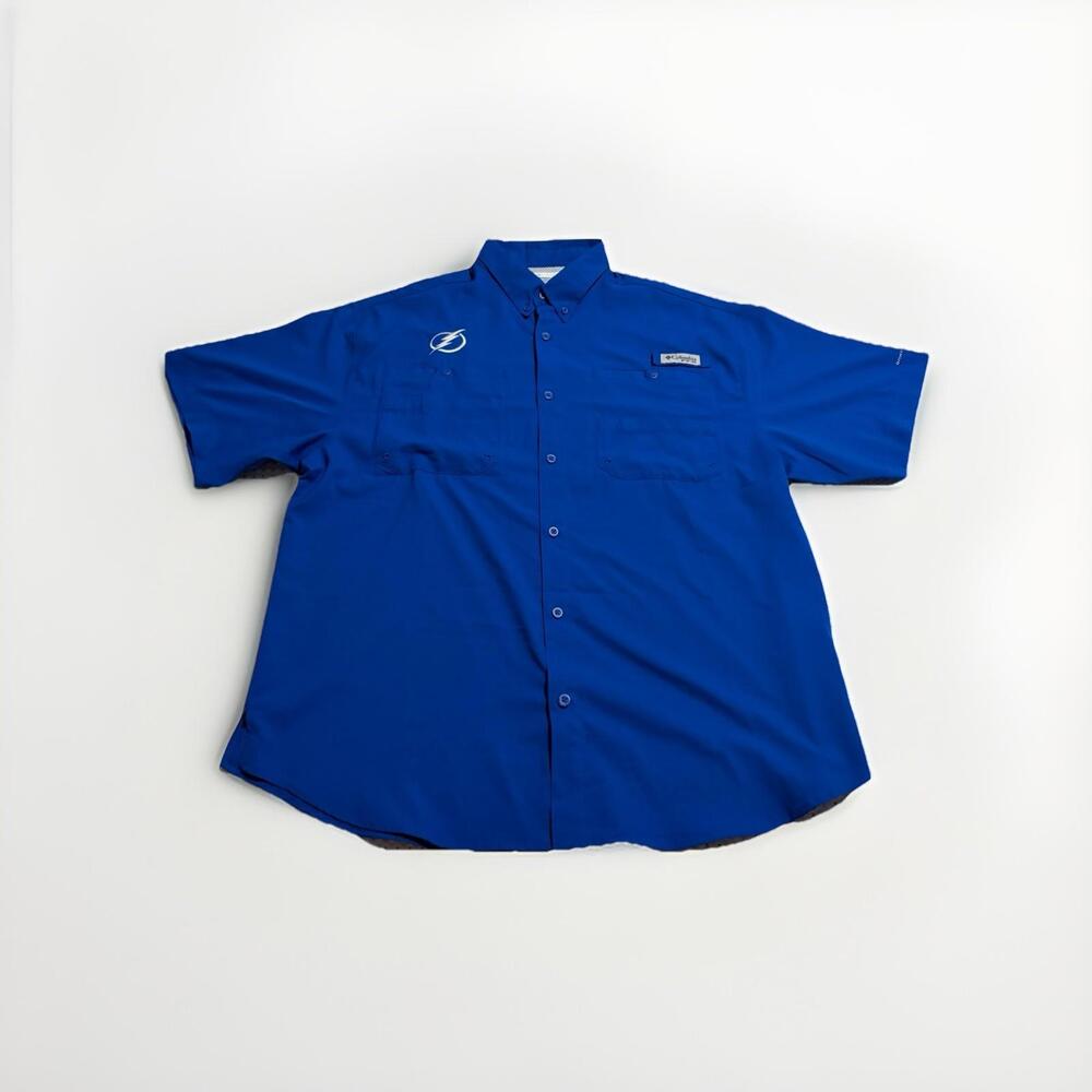 Columbia Men's Blue PFG Short-Sleeve Vented Fishing Shirt; Large (A36)